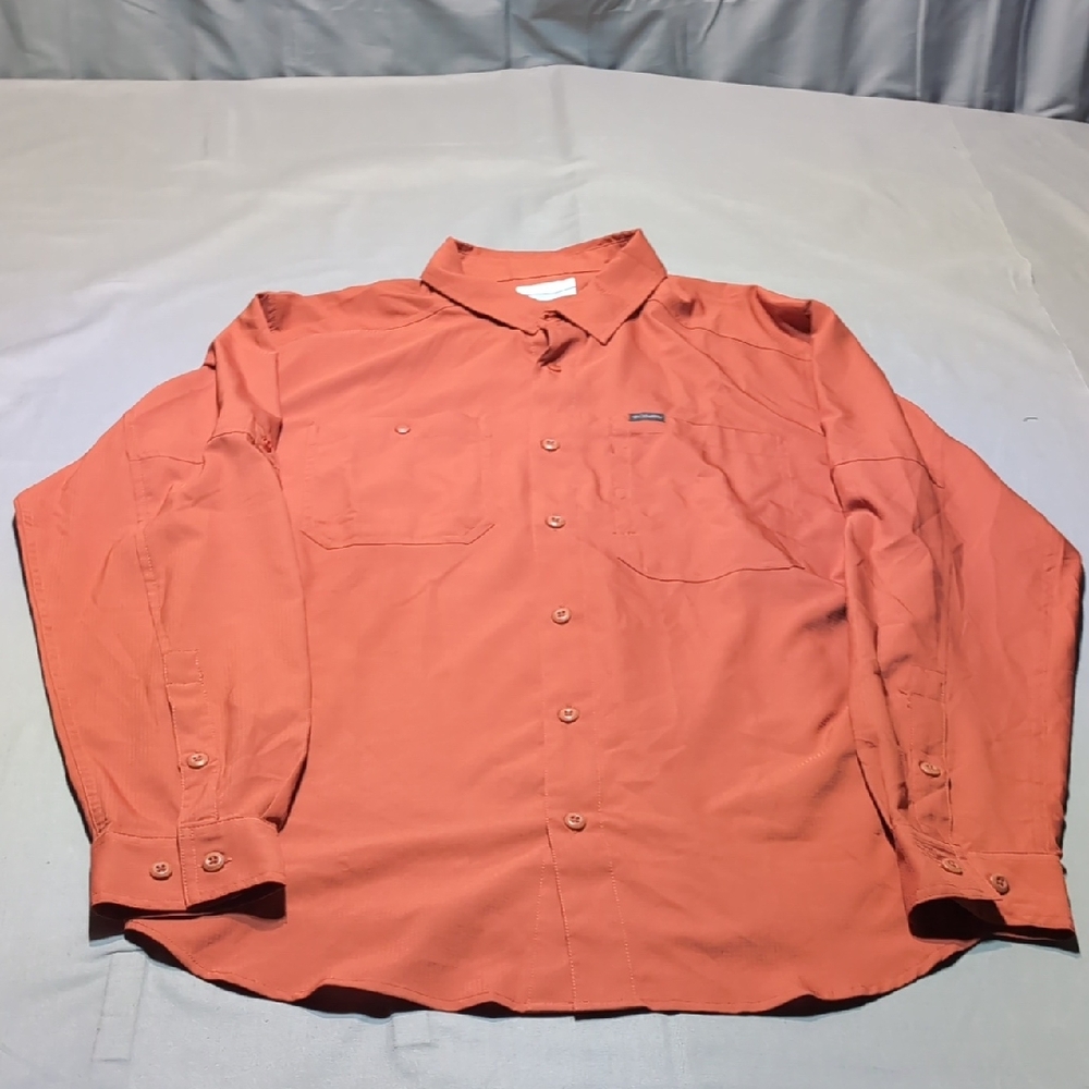 Columbia Mens Orange Casual Button Down Omni Shade Shirt Lightweight Size M